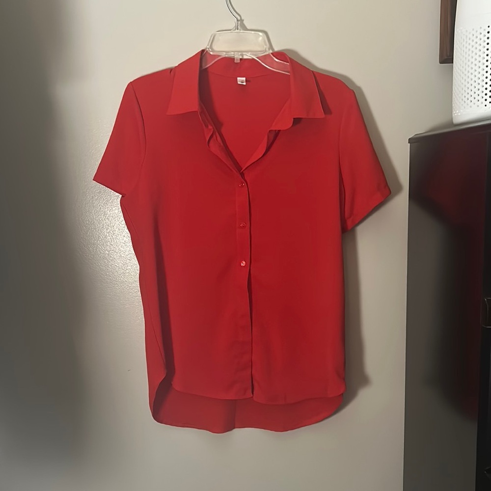 Red button down top